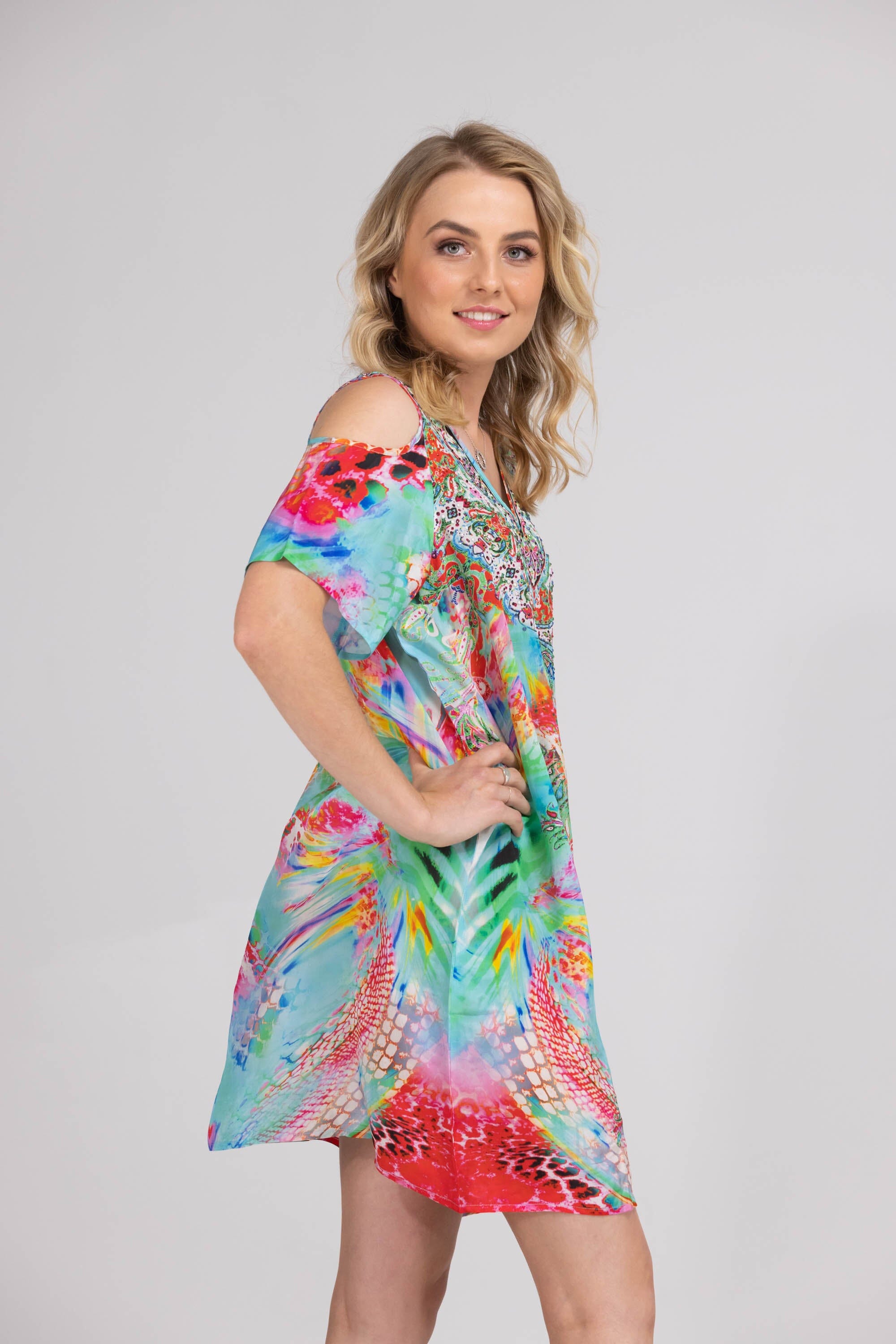 EL VERANO - COLD SHOULDER V-NECK DRESS - TheSwankStore